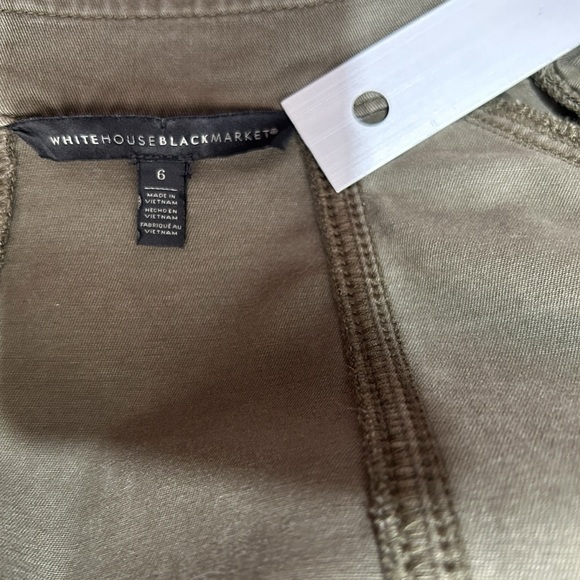 WHITE HOUSE BLACK MARKET Green Military Jacket /Top Peplum V-Neck Button Up sz 6 - Picture 9 of 11